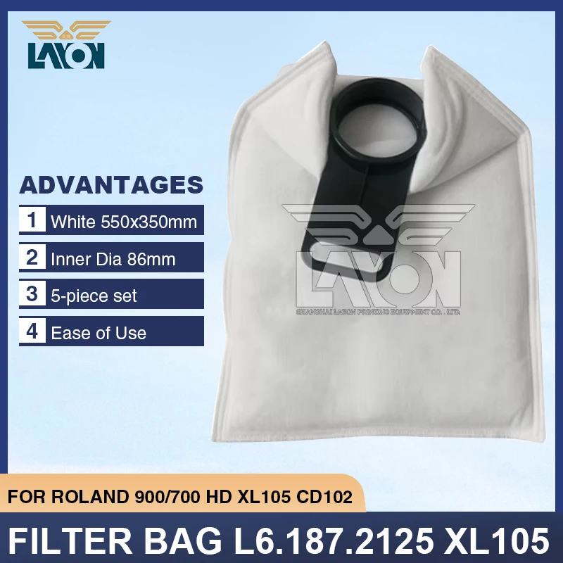 LAYON 5PCS Original Filter Bag L6.187.2125 XL105 for Roland 900/700 HD XL105 CD102 - White 500x350mm Inner Dia 86mm