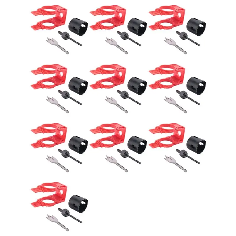 A25P 10X Door Lock Installation Kit,Door Hole Drilling Kit For Deadbolts And Locksets With Guide Template, Door Lock Hole Saw