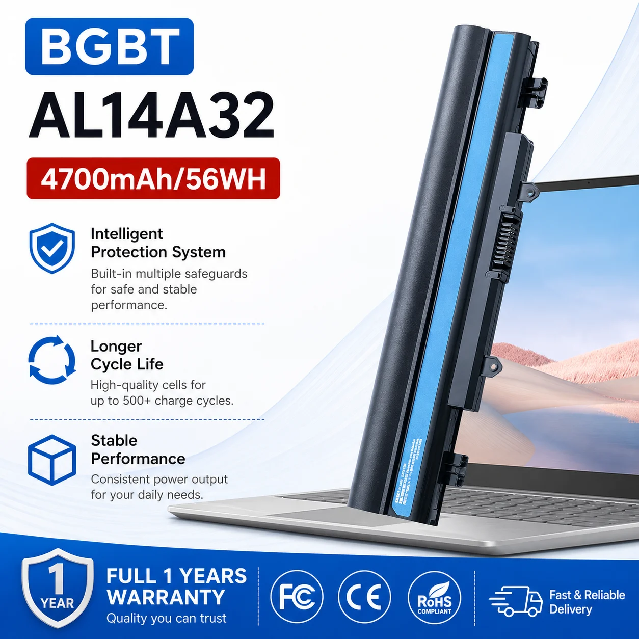 BGBT AL14A32 Battery For ACER Aspire V3-472 V3-572 E14 E15 Touch E5-421 E5-521 E5-551 E5-572G Extensa 2509 EX2509 Series 56Wh
