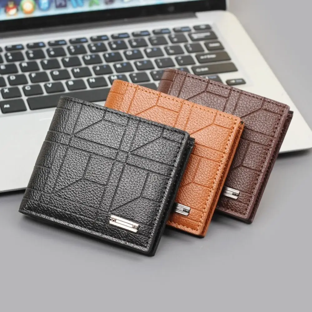 New PU Leather Men's Short Wallet Two-fold Large Capacity Retro Coin Purse Black Coffee Multiple Pockets Men Women