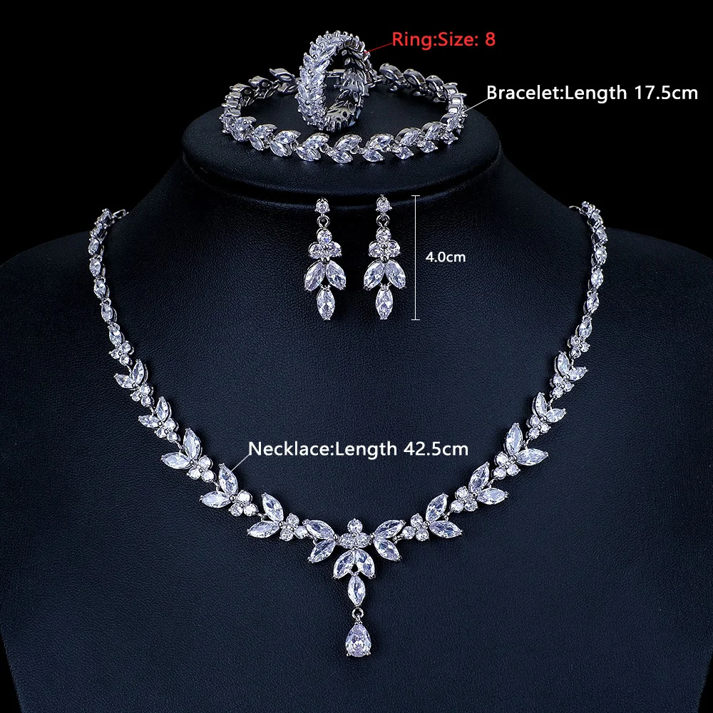 Ekopdee Luxury Brilliant Cubic Zirconia Necklace Set Earrings Rings Women CZ Light Drop Bridal Wedding Jewelry Sets 2022 New