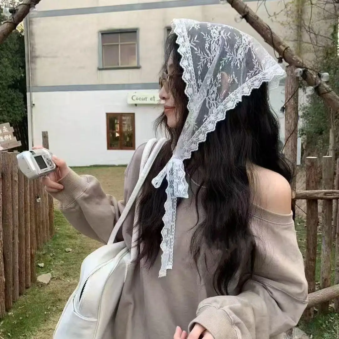Y2k 레이스 반다나 머리띠 프린트 헤어 스카프 레이스 레이어드 거즈 스커트 한국 streetwear 앞치마 랩 스커트 레이스 업 매운 소녀 스커트