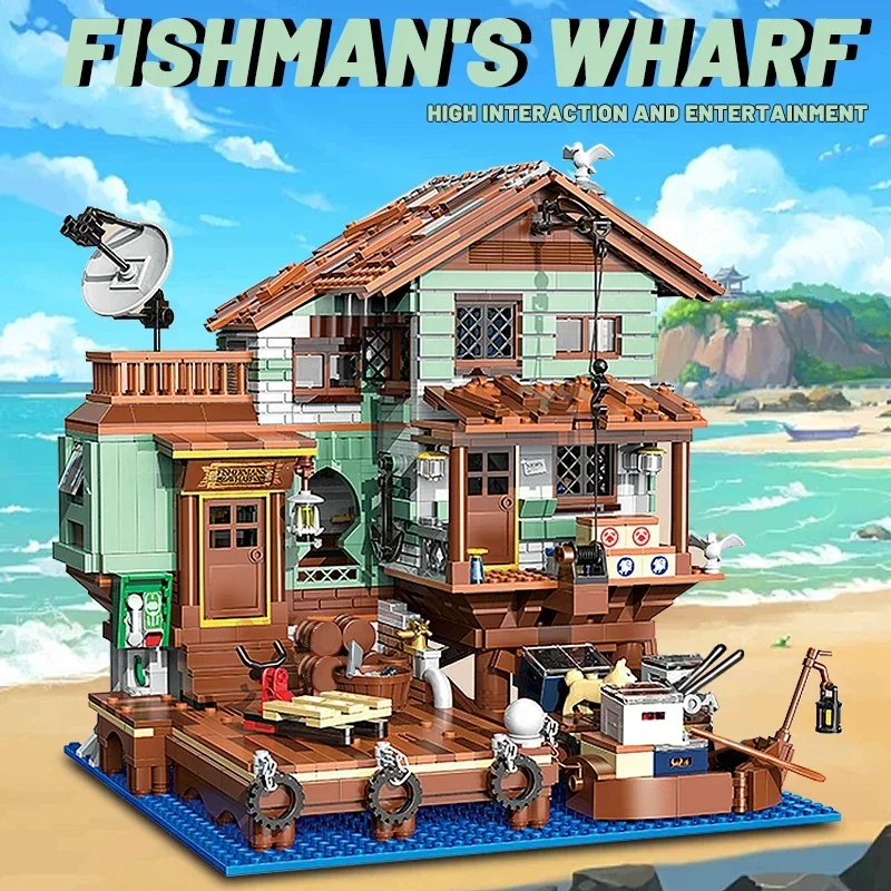 

MINI Bricks Harbour Restaurant Fishman's Wharf Model Building Blocks Street View City House Ideas Assembly Toys For Kids Gifts