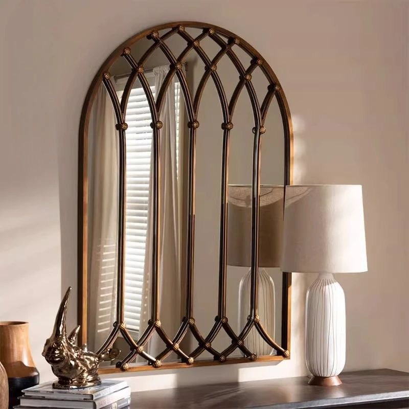 American retro iron makeup mirror, European style living room, bedroom entrance decoration mirror