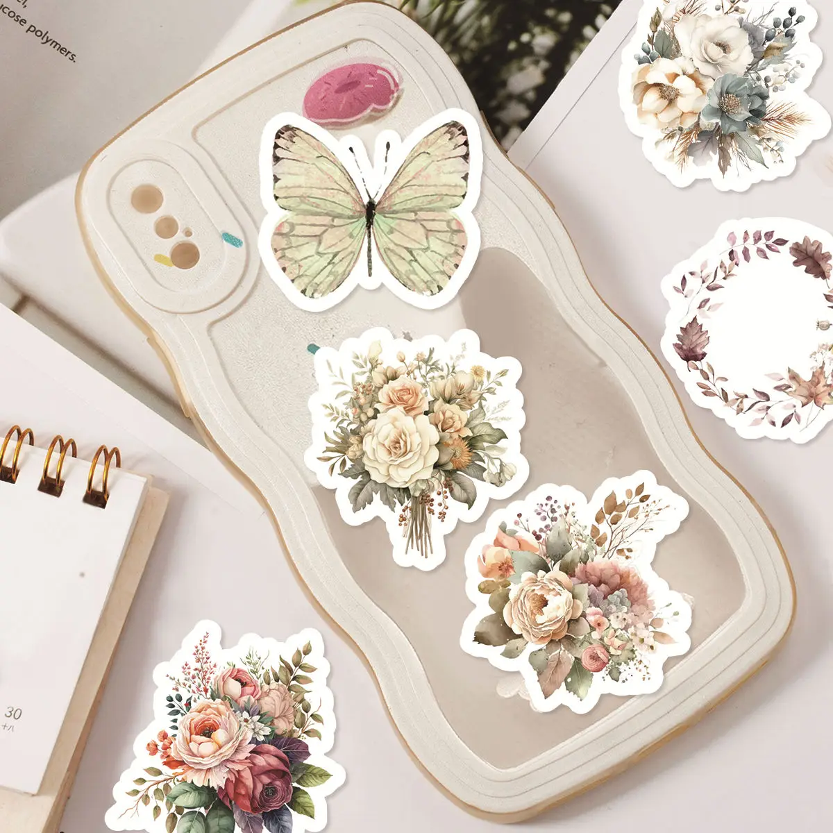 Etori Life 46pcs Creative Plants Colorful Butterfly Flowers Exquisite Patterns Student DIY Laptops,Scrapbooks Decoration Sticker