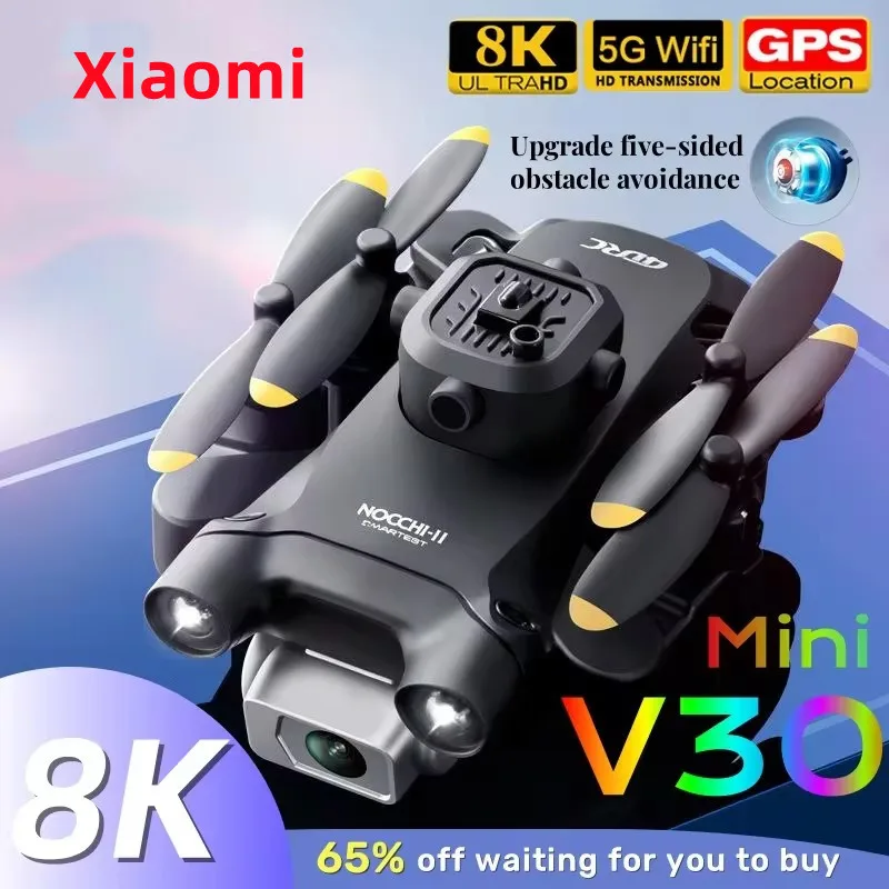 Mini V30 WiFi FPV Drone With 4K HD Dual Camera Obstacle Avoidance Drones Foldable RC Quadcopter Gift for Adults Kid Black Grey