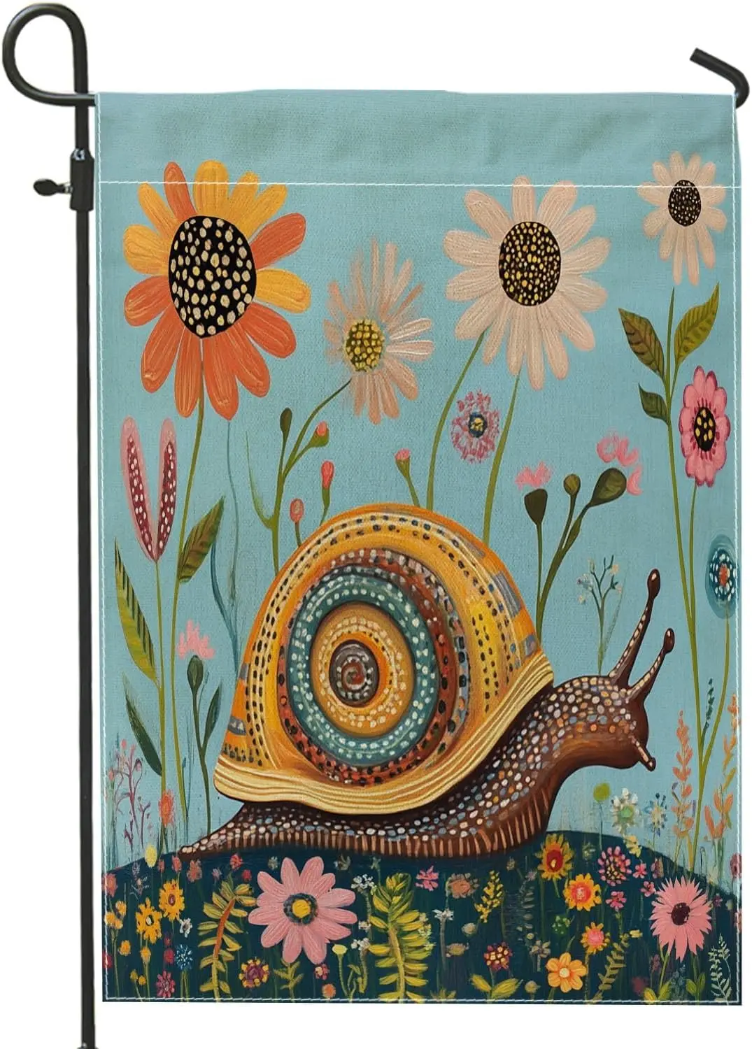 Spring Snail Garden Flags 12x18 Inch Double Sided for Outside, Cute Floral Flowers Burlap Lawn Flags, Insect Backyard Small  AAS