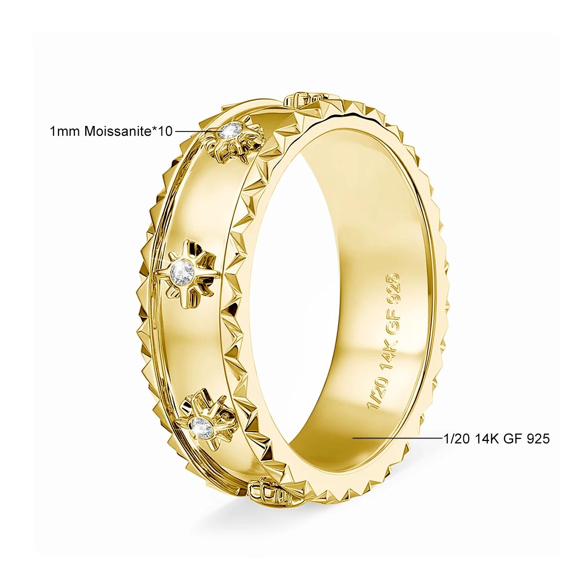 Au585 Sneeuwvlok Statement Ring 14k Gold Filled D Kleur Moissanite Eeuwige Brede Verlovingsband voor Vrouwen Trendy Sieraden Accessor - afbeelding 1