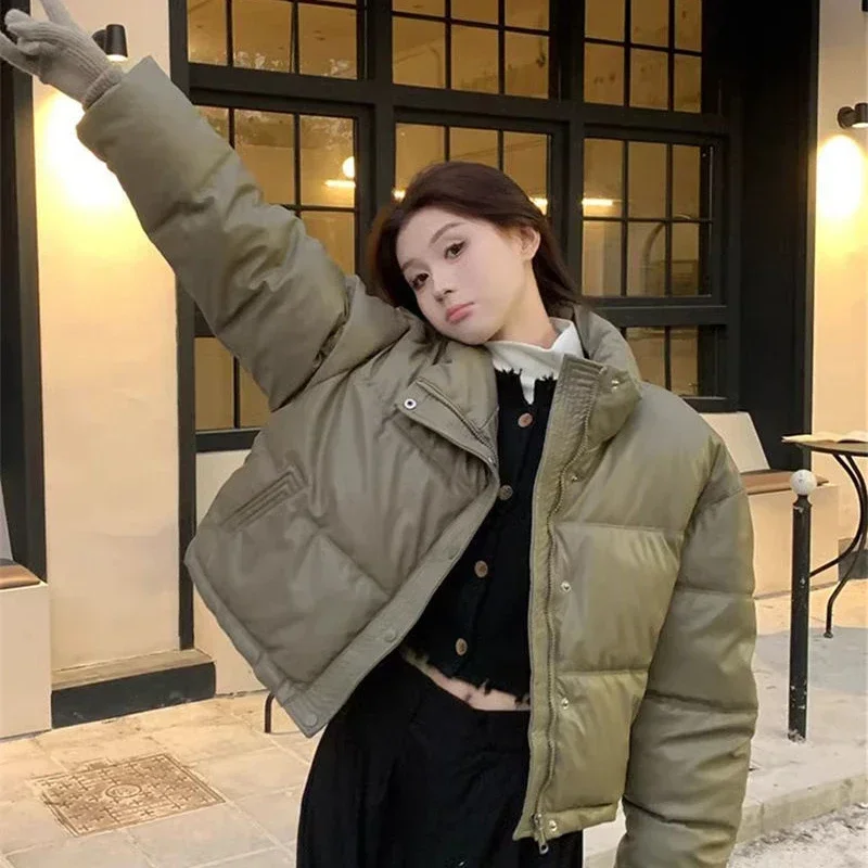 Winter Warm Thick Parkas Women New Korean Fashion Loose Crop Jacket Female Black Cotton Padded  Elegant Zipper Coat Y2K Tops