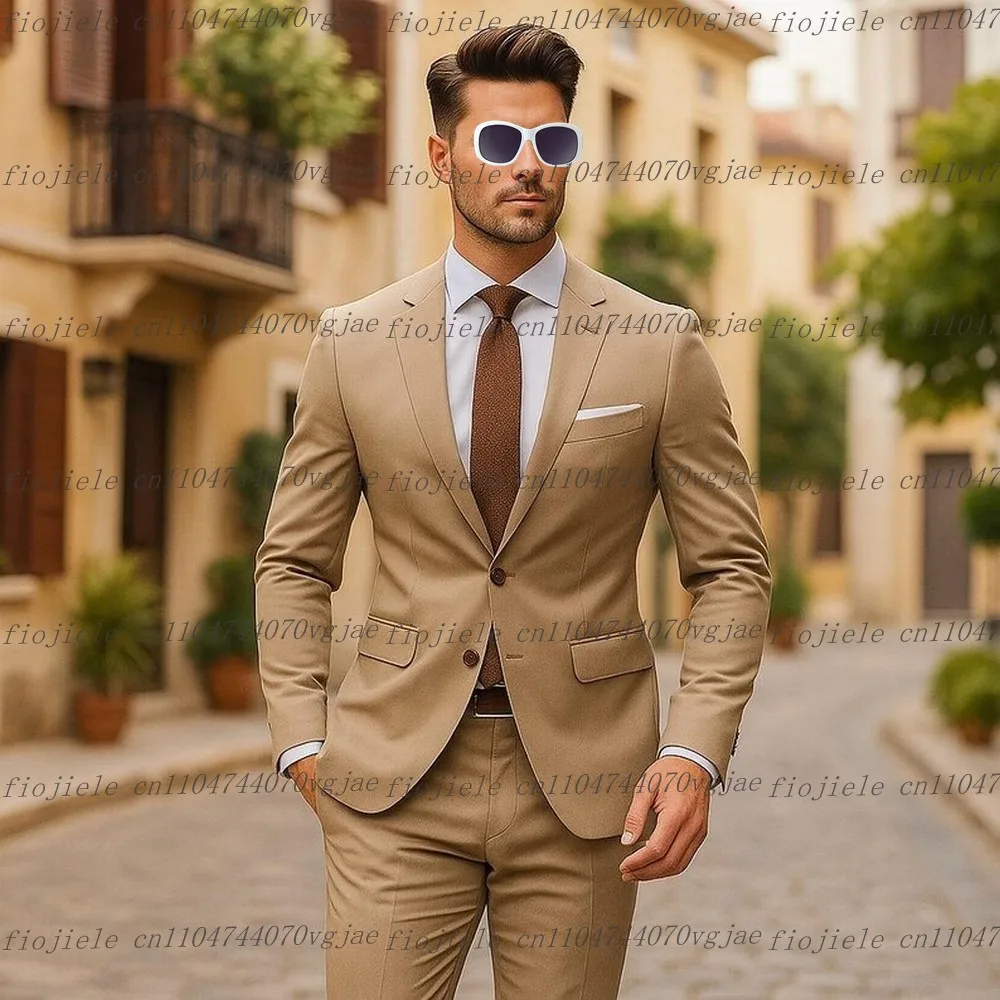 

Новый бежевый мужской костюм на заказ для официальных случаев, свадебной вечеринки, жениха, жениха, делового выпускного вечера, мужские смокинги, комплект из 2 предметов, куртка, брюки