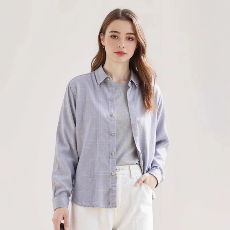 

Ele Casual Plaid Long Sve irt Women's Faionable Versatile Simple Sle Spring Autumn H Home Label Removed 2025