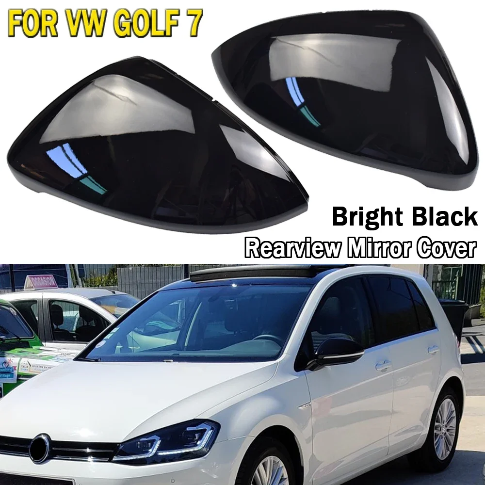 2 pieces For VW Golf MK7 7.5 GTI 7 7R Mirror Covers Caps RearView Mirror Case Cover Carbon Look Bright Black Cover