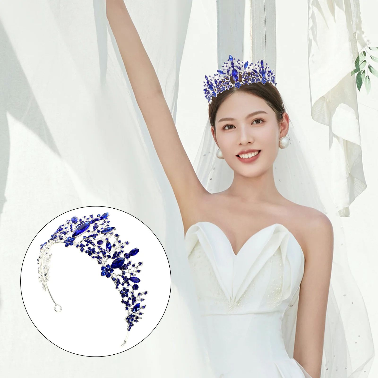 

Wedding Hair Band Women Crown Hoop European American Tiaras Crowns for Blue Dinner Party Headband