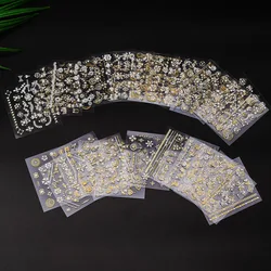 30 Stks/set 3d Bronzing Gouden Diamant Nail Stickers Geometrische Lijnen Streep Zelfklevende Emblemen Bloem Sliders Voor Nail Art Decoratie