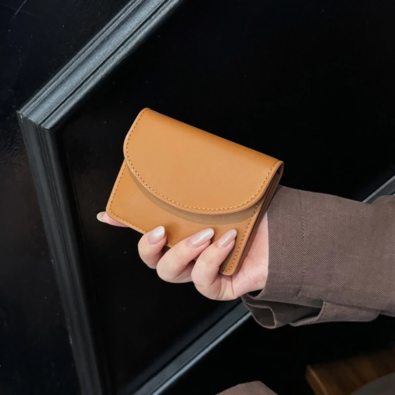 Ladies Small Brown PU Leather Wallet Envelope Clutch Purse with Flip Cover Fashion Minimalist Card Holder Gift for Her