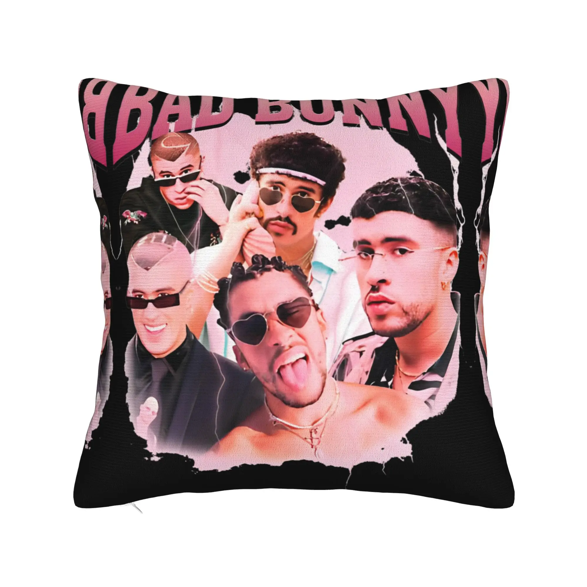 Vintage Bad Bunny Collage Square Pillow Cases  Cushion Covers Fashion Zippered Decorative Pillowcase for Home 40*40cm