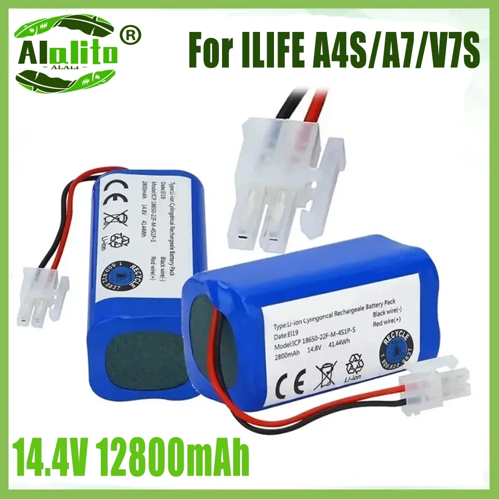 

NEW 14.8V 12800mAh 14.4V 6800mAh Lithium Battery For ILIFE A4 A4s V7 A6 V7s Plus Robot Vacuum Cleaner ILife 4S1P real Capacity