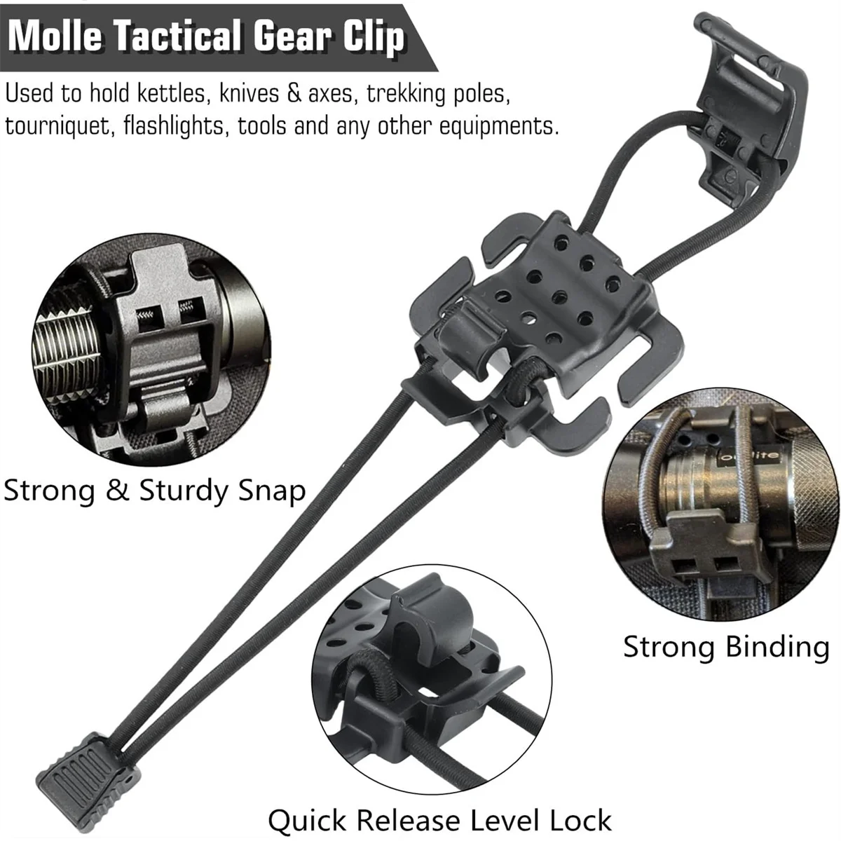 2Pack Outdoor Multipurpose Fastener for Clipping Gear to Backpack Compatible with Molle Bags for Flashlights Shovel Axe and Tool