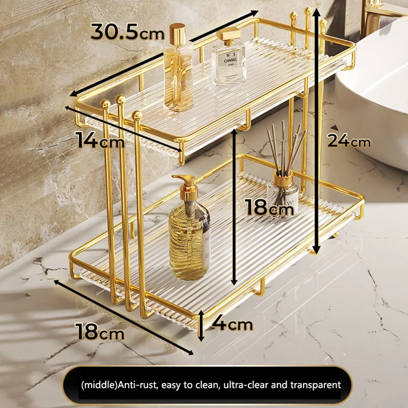 Gold/Silver Acrylic Bathroom Storage Holder Metal Makeup Organizer Rack for Lipstick Skincare Cream Makeup Storage Holders 2024