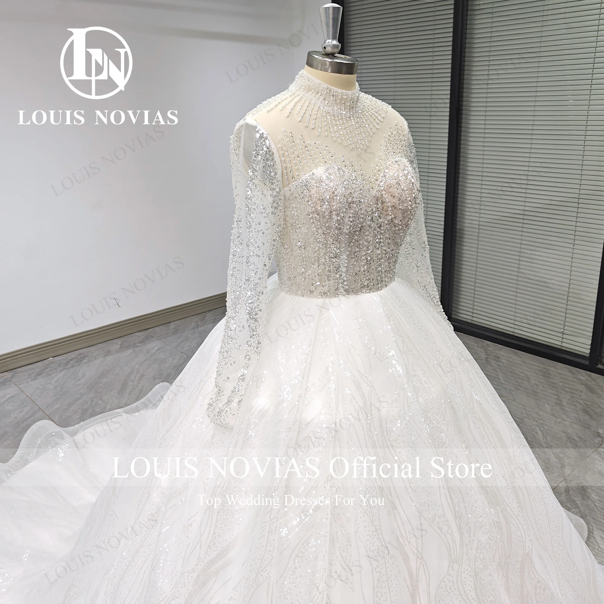 

LOUIS NOVIAS бальное платье свадебное платье 100% реальные фотографии полупрозрачное свадебное платье из блестящего тюля с вышивкой Vestidos De Novia