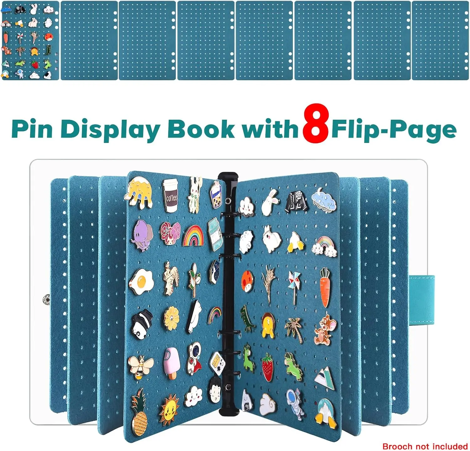 8 Pages A5 Enamel Pin Display Book, Pins Collection Storage Organizer Book PVC Portable Travel Binder For Brooch Collectors