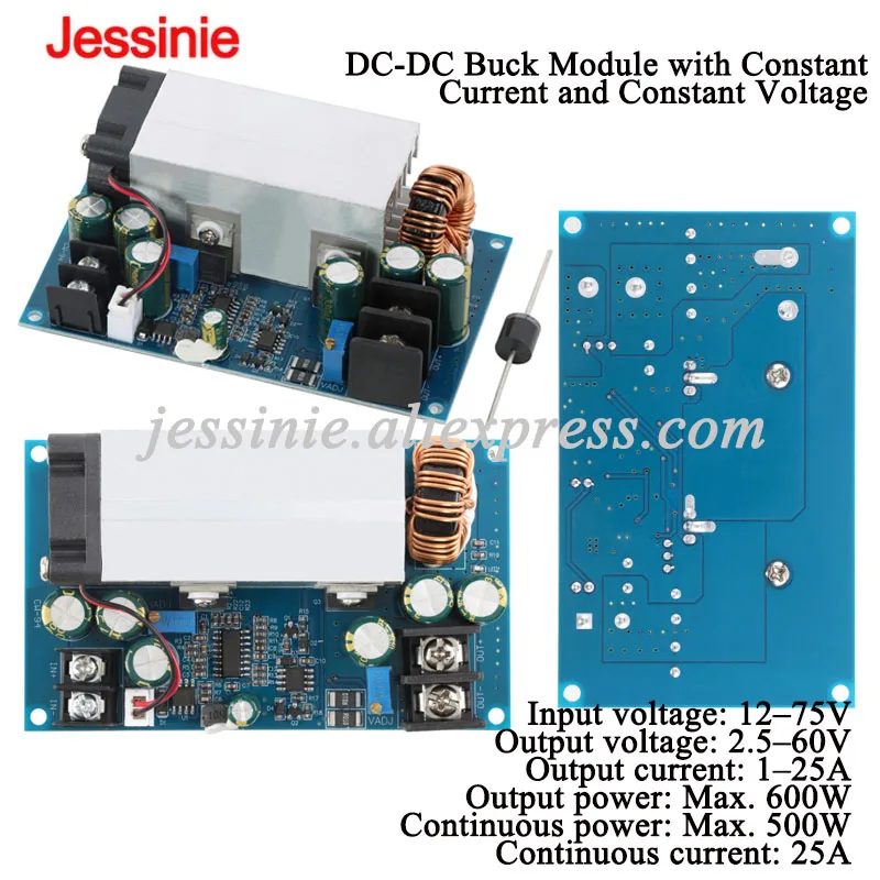 600W 25A 12-75V to 50V DC-DC Buck Constant Voltage Constant Current Converter Buck Regulator Adjustable Step Down Power Module