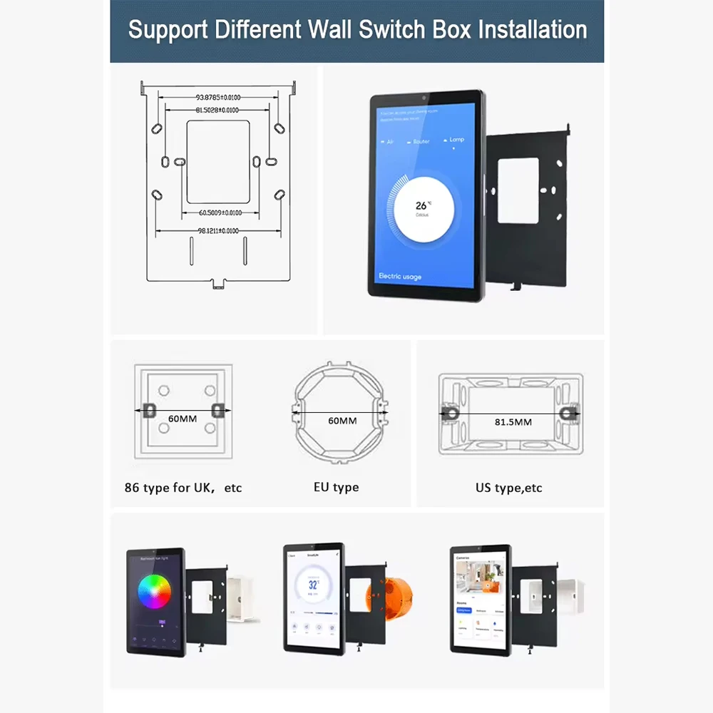 Smart Home Control Panel 8&10.1 Inch POE Tablet  Andriod 11 OS Touch Screen in wall tablet Camera RS485 Suitable for 86 wall BOX