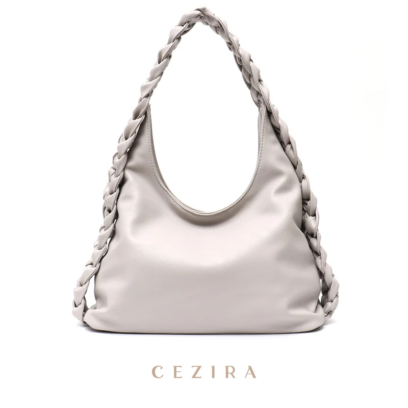 

CEZIRA Fashion Braid Shoulder Strap Handbags For Women Soft PU Vegan Leather Large Hobo Female Daily Work Shoulder Bags Purses