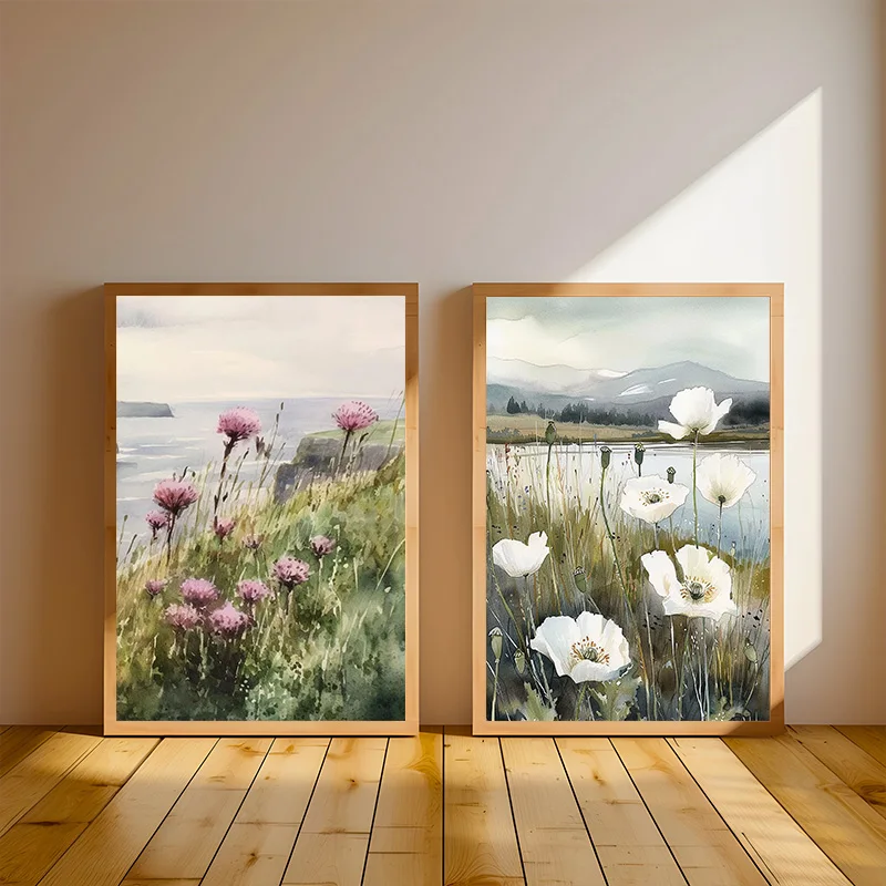 Floral Watercolor Posters Cornflowers Dandelions Rose Poppy Lavender Canvas Painting Art Picture Wall Living Room Home Decor