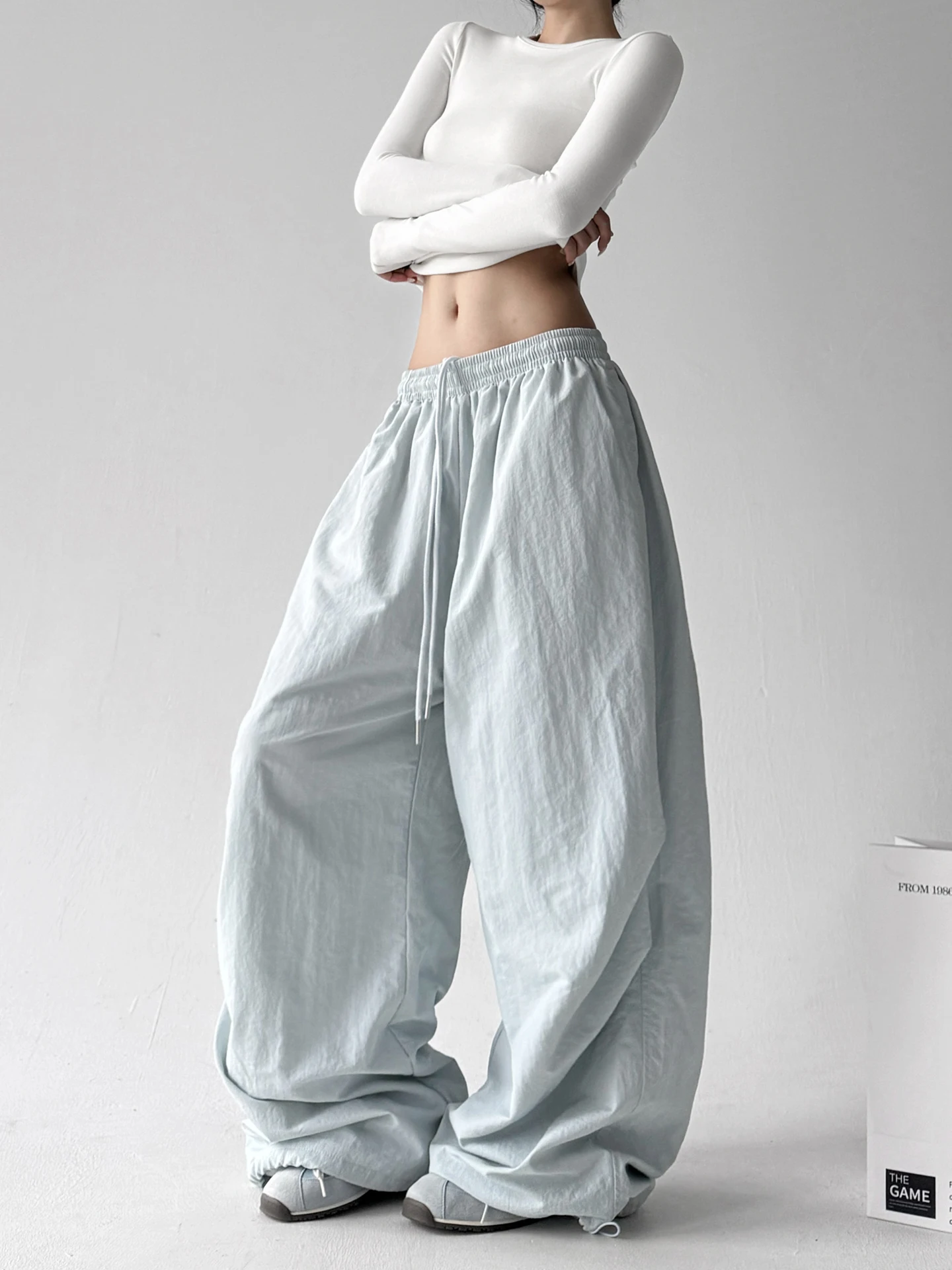 2025年冬新作 Sle レディース スキーパンツ ハイウエスト ルーズ ワイドレッグ カジュアル ブルー ラジースレ トラウザーズ 快適なナイロン生地