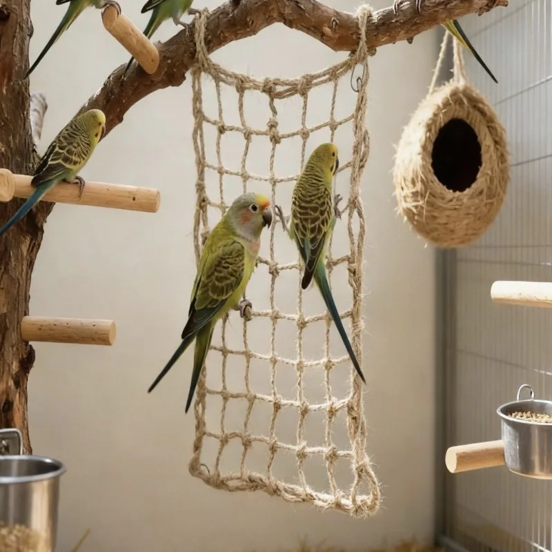 2PCS Parrot Rope Climbing Net Puzzle Training Crawling Hanging Net Swing Peony Xuan Feng Toy Bird Supplies