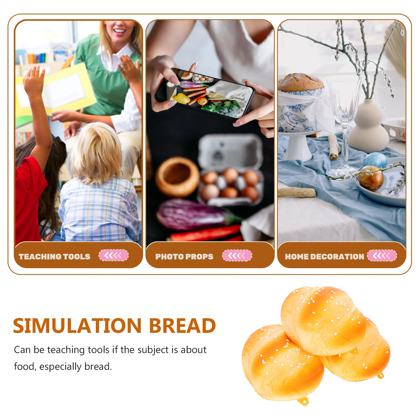 

3pcs Simulation Bread Fake Food Educational Kids Accessories Baking Shop Ornament Slow Teaching Tool Pu Artificial Bread