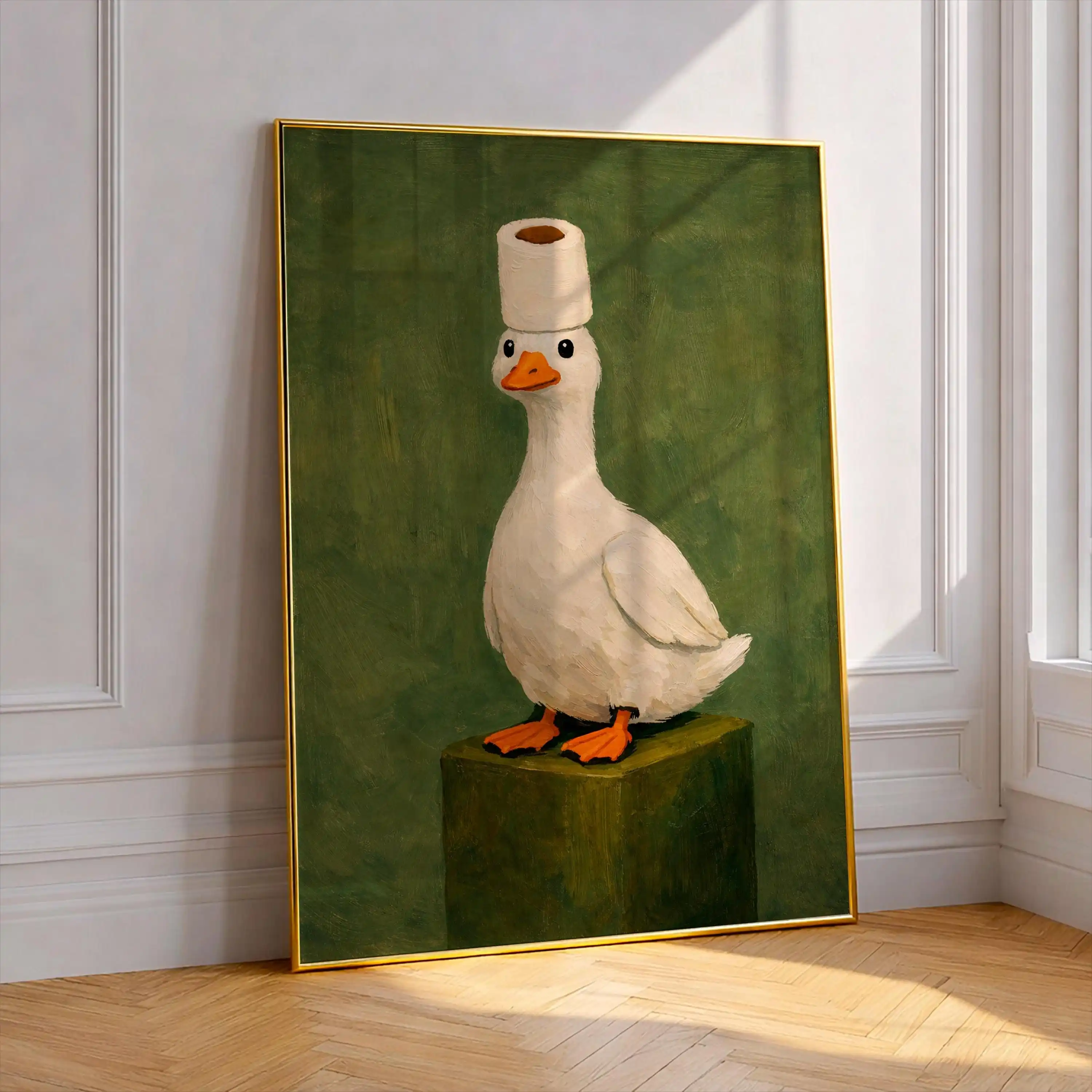 Funny Duck in Bathroom Wall Art Poster Vintage Humorous Animal Print Quirky Home Artworks for Living Room and Bedroom Decoration