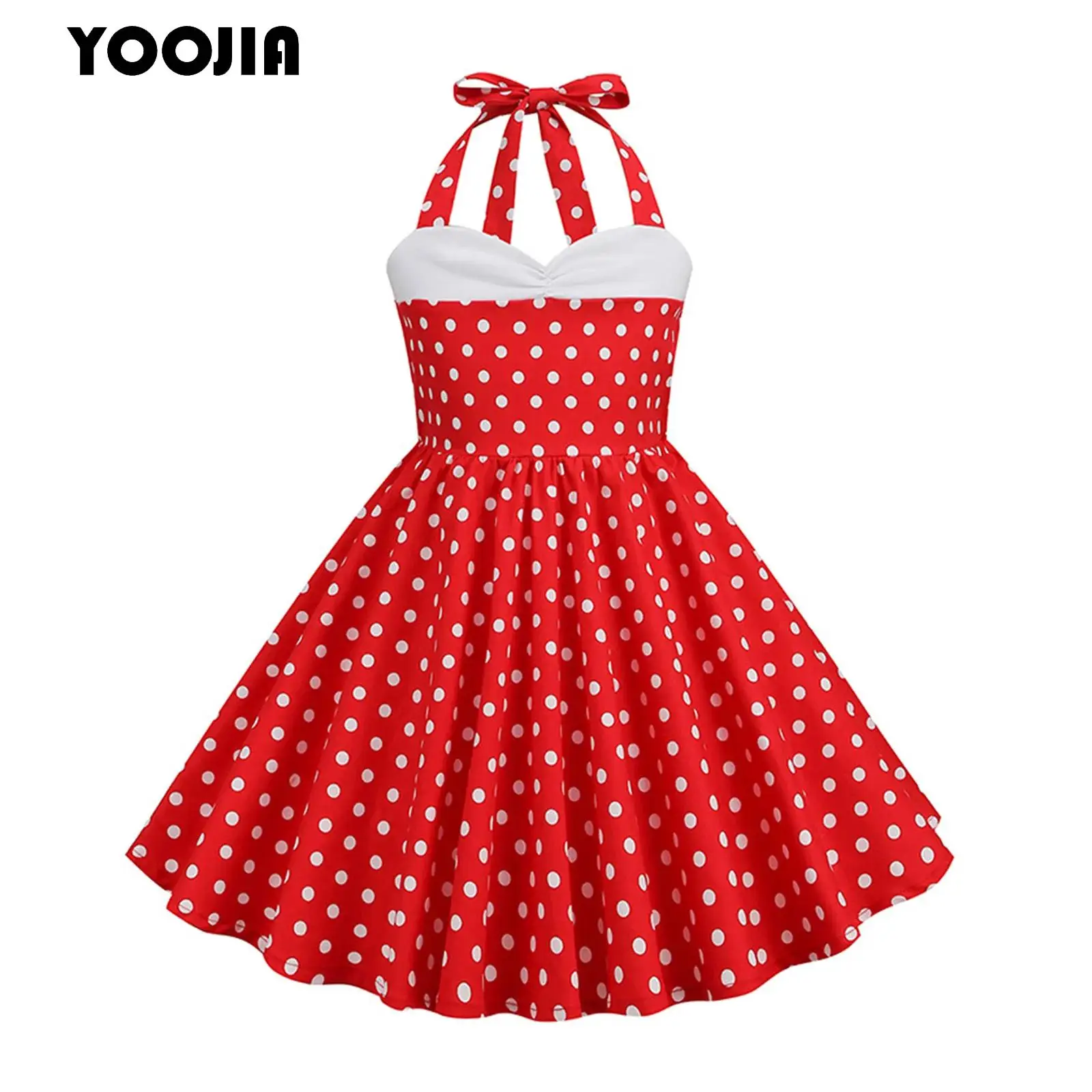 

Kids Girls Polka Dot Vintage Dress 50s Rockabilly Dress Retro Lace-up Collar Evening Party Cocktail Christmas A-line Midi Dress