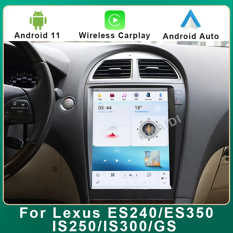 Android 11 GPS Vertical Screen Tesla Style Car Radio For Lexus ES240 ES350 IS250 IS300 GS Multimedia Player Stereo Carplay Auto