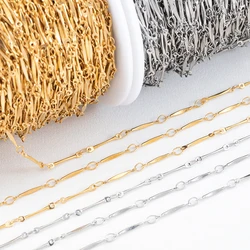 1 Meter Stainless Steel Stick Chain Flat & Round Wire Bar Connect Rod Chain for diy Bracelet Necklace Jewelry Making Accessories
