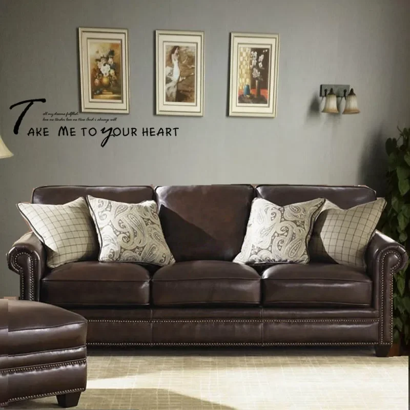 Simple modern retro American leather sofa combination living room three-digit leather art small apartment first-floor cowhide