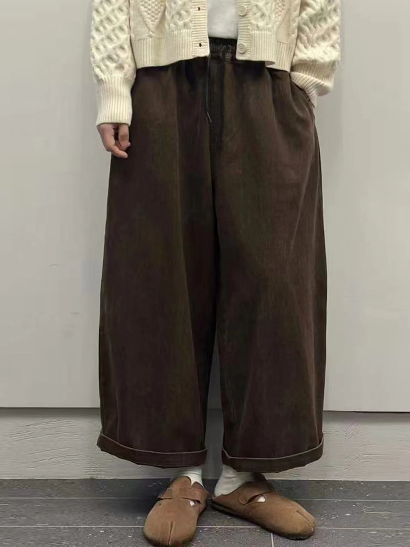 

Waed Vintage Japanese Sle Wide Leg Jeans Loose Fit Slimming Dstring Corduroy Pants Spring New Arrival Ladies Jeans