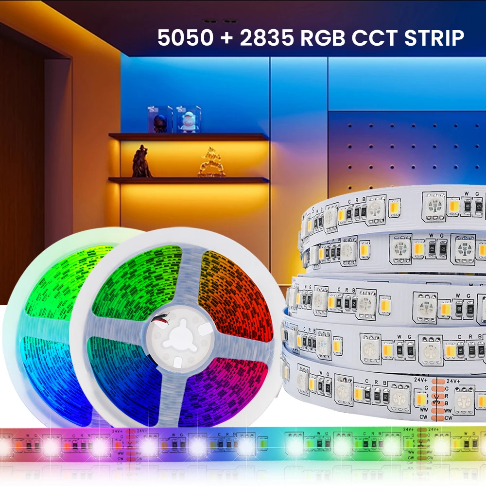 

RGB CCT LED Strip DC 12V 24V 120Leds/M SMD 5050 2835 Flexible Ribbon Tape Rope Light Lamp For Home Decor