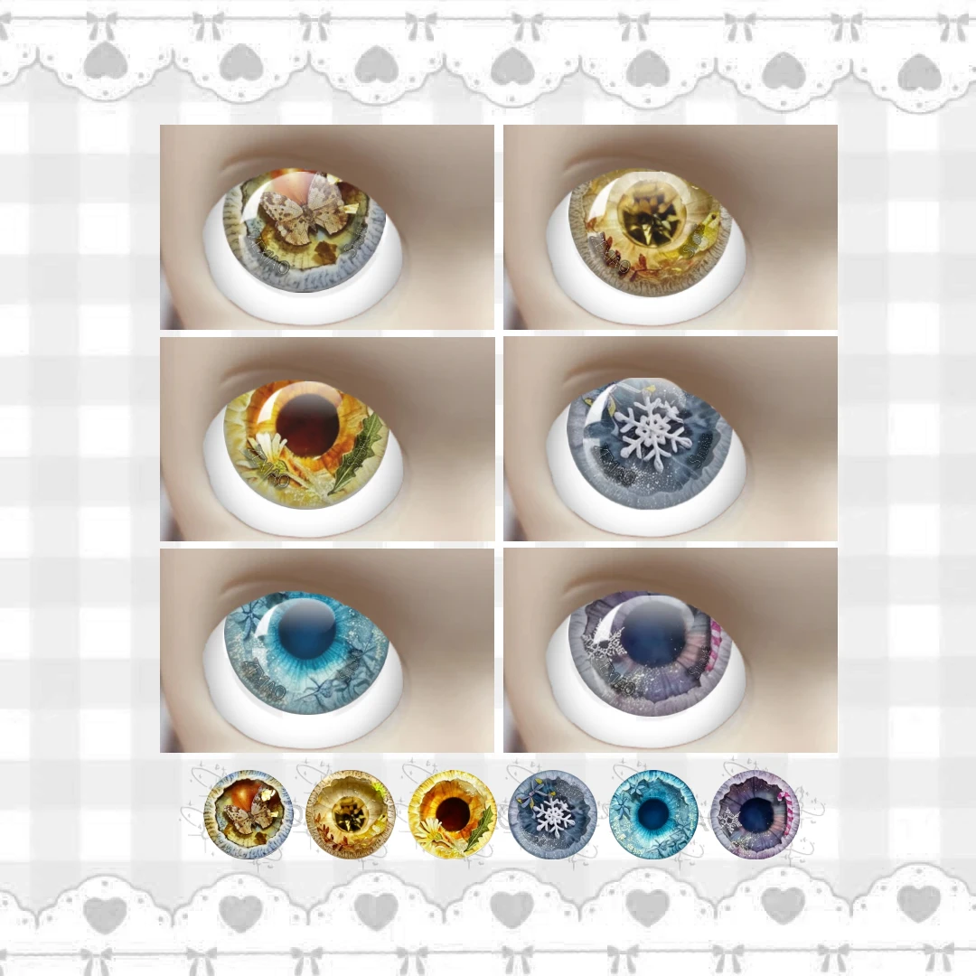 Four Seasons Nature Scenery Blythe BJD Pupil Doll Eye Chips Glass Cabochon Mix Flower Snowflake Pattern DIY Jewelry MS008