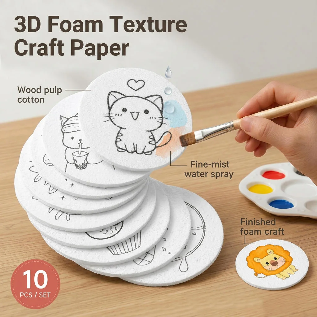 10Pcs Wood Pulp Fiber Foam Texture Paper Set 3D Foam Craft Paper DIY Water Expand Drawing Art Craft Supplies Sponge Canvas Board