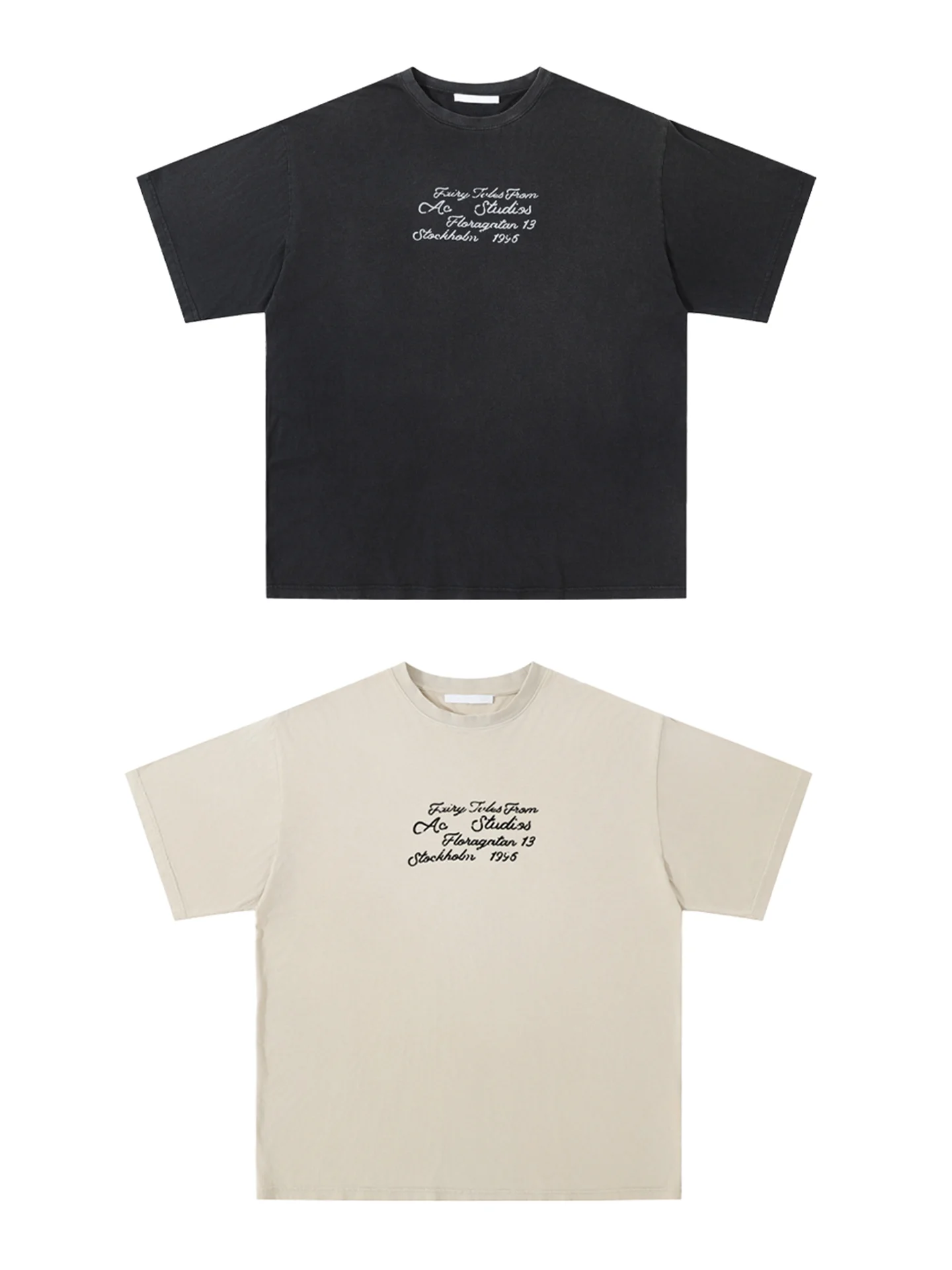

AC Flocked Letter Print Washed Distressed,Loose-Fit Short-Sleeve T-Shirt 26SS