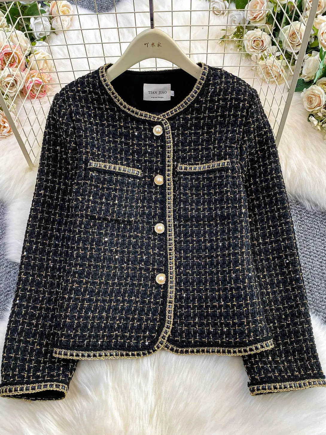  Cappotto lavorato a maglia da donna Faion Young Sli Plaid Tweed rotondo Ne Top Light Luxury Lady Dritto Fit Autunno Lavoro