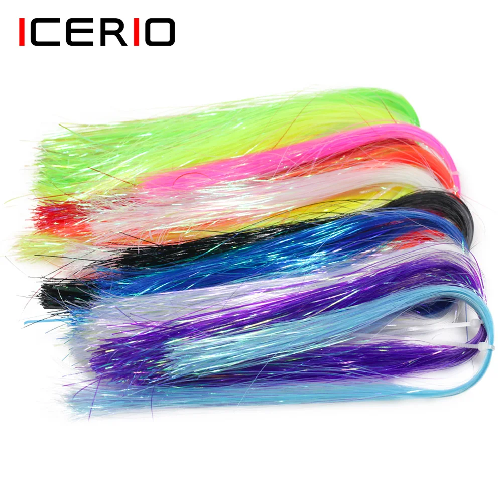 ICERIO 1/69 "0.4mm UV Ice Wing Flat Tinsel Crystal Grizzly Barred Flashabou Materiały do ​​wiązania much dla serpentynów Nimfy Jigs