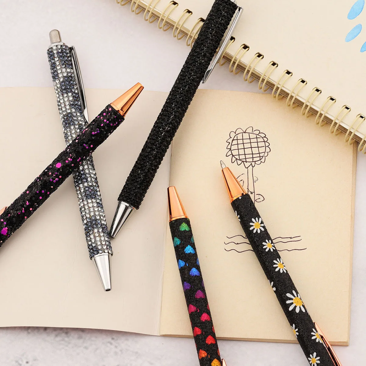 Lytwtw\'s Cute Black Press Ballpoint Pen Luxury Kawaii Metal Stationery School Office Supplies 5 Pieces