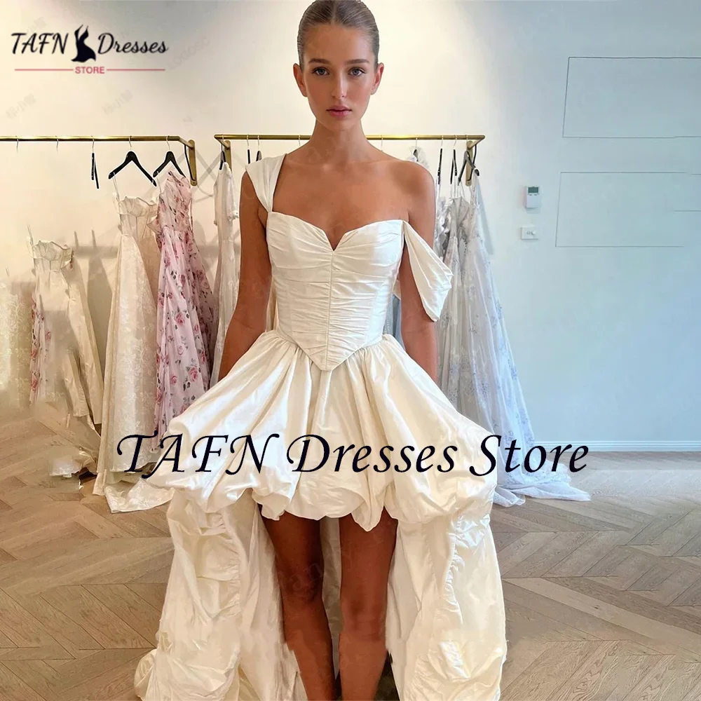 TAFN Sexy Sweetheart Neck Little V Neck Wedding Dress Sleeveless Bridal Gown Taffeta Long Tail robes de soirée Customized