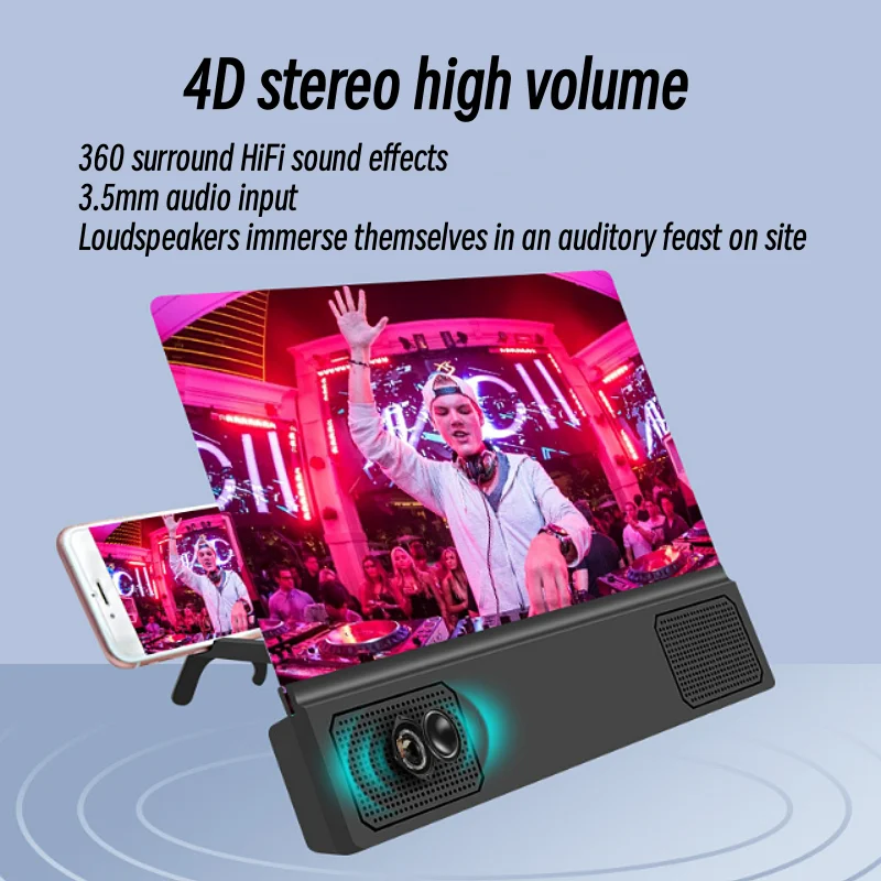 HD Amplifier Stand 12 Inch Bluetooth Audio Mobile Phone Screen Magnifying Glass Smartphone Desktop Amplifier