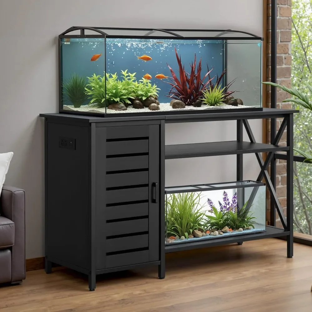 

55-75 Gallon Aquarium Stand, Fish Tank Stand with Cabinets & Shelves, Power Outlets, Heavy Duty Metal Frame