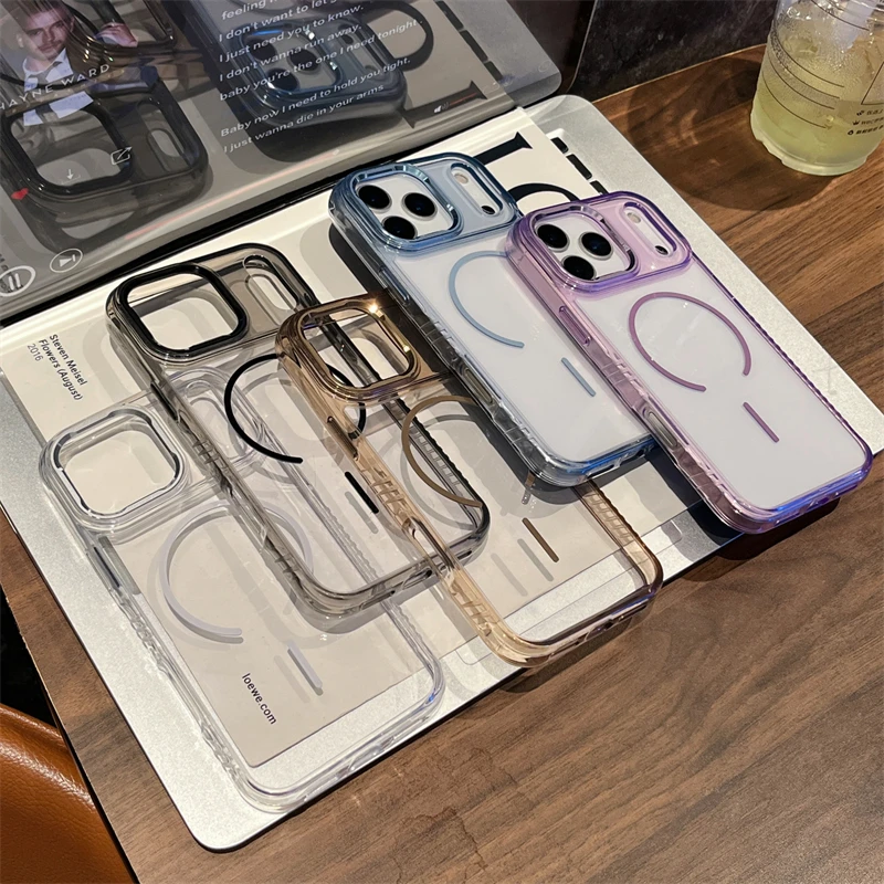 หรูหราสำหรับแม็กเซฟเคสโทรศัพท์ชาร์จไร้สายแบบแม่เหล็กสำหรับ iPhone 17Air 17Pro 17 Pro Max กันกระแทกปกแข็งโปร่งใส