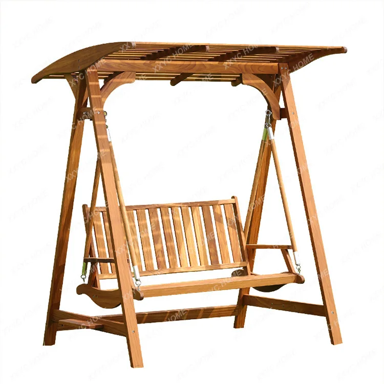 

Outdoor Teak Swing Courtyard Leisure Wooden Garden Swing Outdoor Sunshade Three-Person Anti-Corrosion Wood Swing